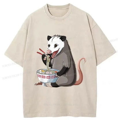 Tokyo-Tiger Possums Eat Ramen Noodles Washed T-Shirt