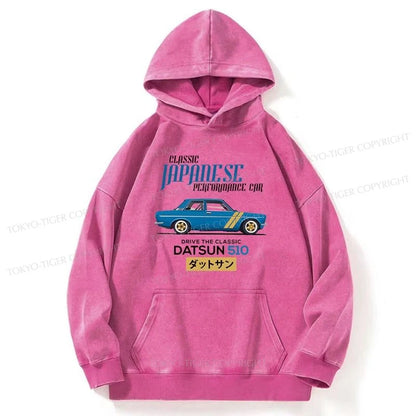 Tokyo-Tiger Datsun 510 - Classic Japanese Car Washed Hoodie