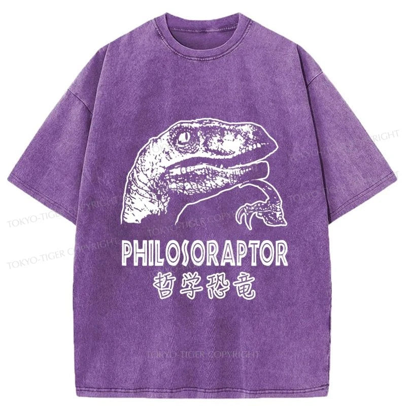 Tokyo-Tiger Philosoraptor Funny Washed T-Shirt