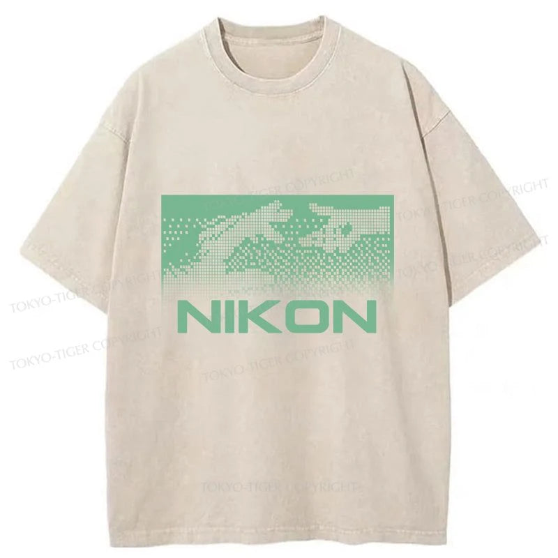 Tokyo-Tiger Nikon Pixel Art Washed T-Shirt