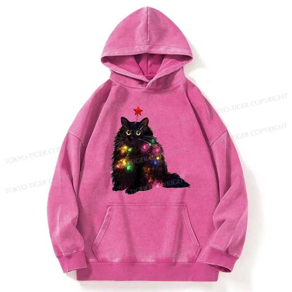 Tokyo-Tiger Christmas Lights Cat Washed Hoodie