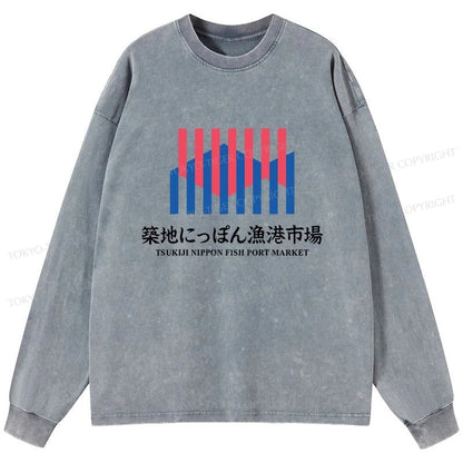 Tokyo-Tiger Tsukiji Nippon Fish Port Market Washed Long Sleeve T-Shirt