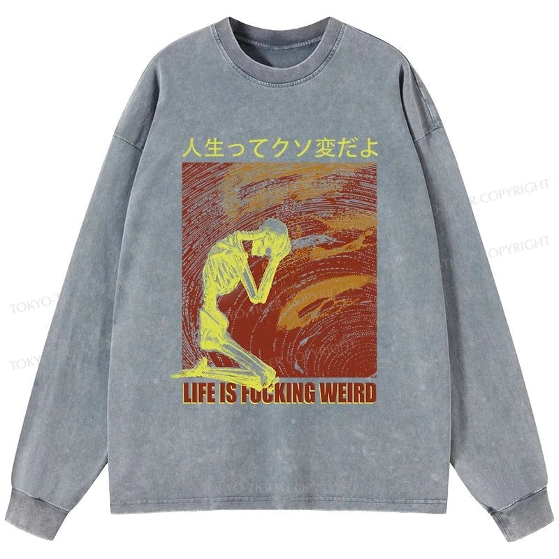 Tokyo-Tiger Skeleton Life is Fu Washed Long Sleeve T-Shirt