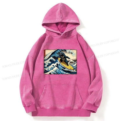 Tokyo-Tiger Dinosaur Surfing Japanese Washed Hoodie