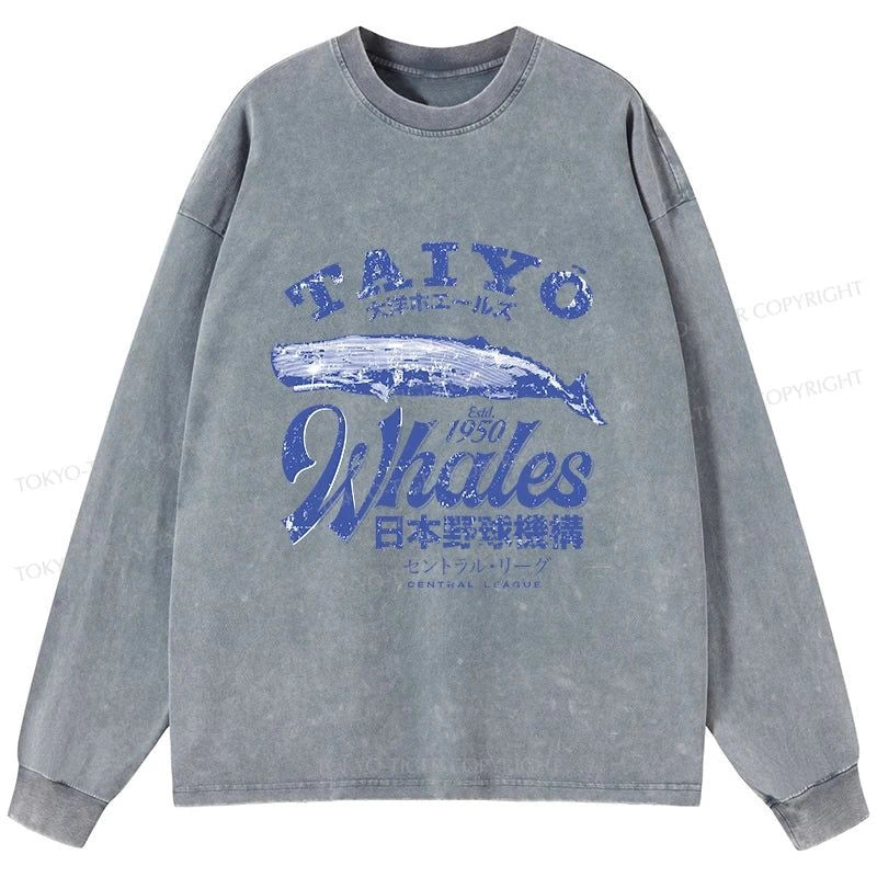 Tokyo-Tiger Japan Taiyo Whales Washed Long Sleeve T-Shirt