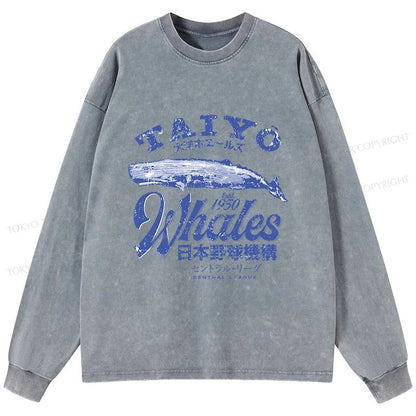 Tokyo-Tiger Japan Taiyo Whales Washed Long Sleeve T-Shirt