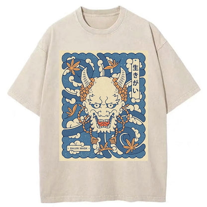 Tokyo-Tiger Raijin Japanese Mask Washed T-Shirt