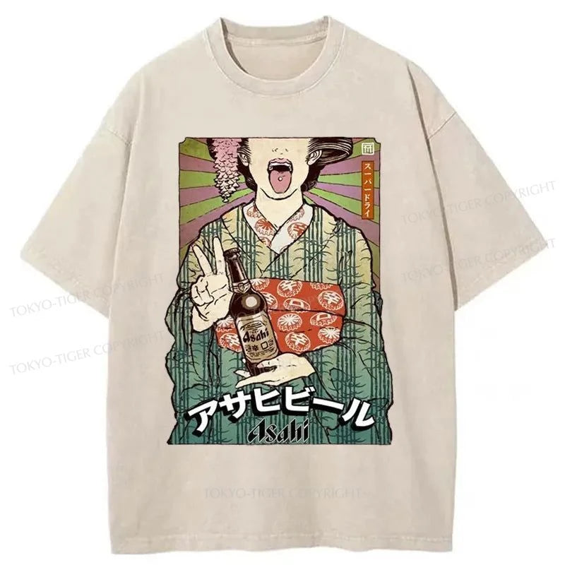 Tokyo-Tiger Asahi Beer Poster Washed T-Shirt