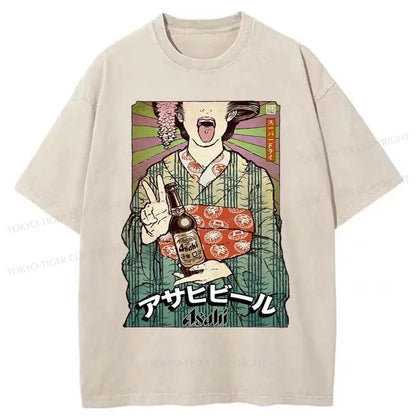 Tokyo-Tiger Asahi Beer Poster Washed T-Shirt