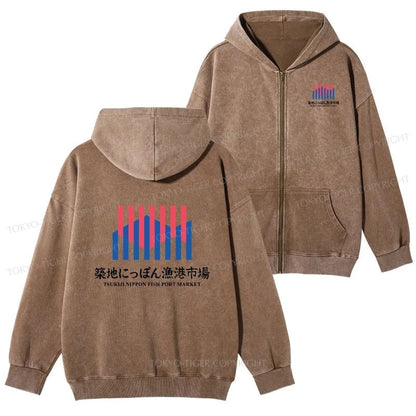 Tokyo-Tiger Tsukiji Nippon Fish Port Market Washed Zip Hoodie