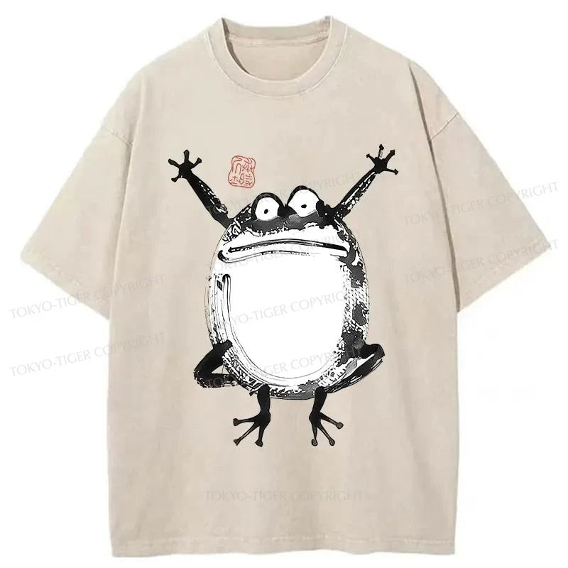 Tokyo-Tiger Funny Frog Jump Washed T-Shirt