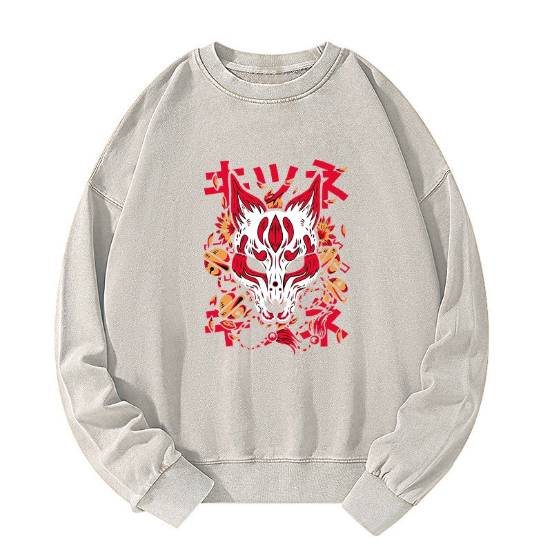 Tokyo-Tiger Japanese Kitsune Mask Washed Sweatshirt