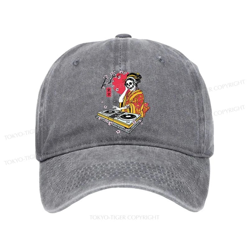 Tokyo-Tiger Japanese Geisha DJ Skull Washed Cap