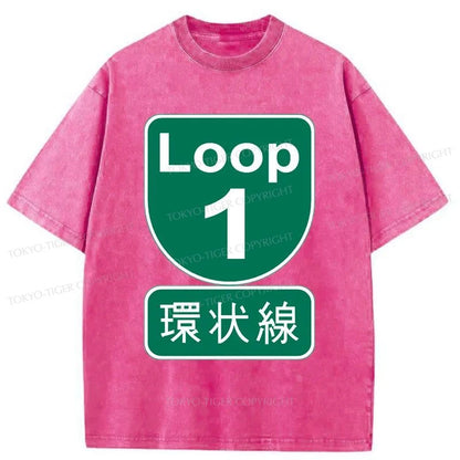 Tokyo-Tiger Osaka Loop Road Sign Japan Washed T-Shirt