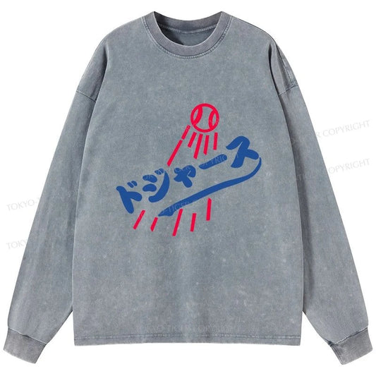 Tokyo-Tiger LA Dodgers Japanese Logo Washed Long Sleeve T-Shirt