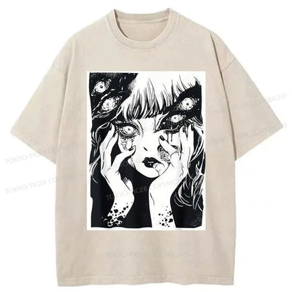 Tokyo-Tiger Horror Manga Girl Washed T-Shirt