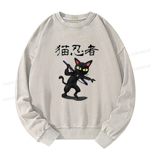 Tokyo-Tiger Ninja Cat Washed Sweatshirt