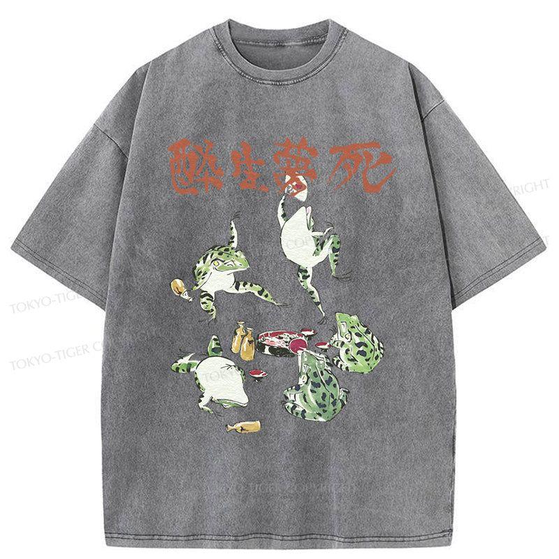 Tokyo-Tiger Japanese Frog Osake Kanji Washed T-Shirt