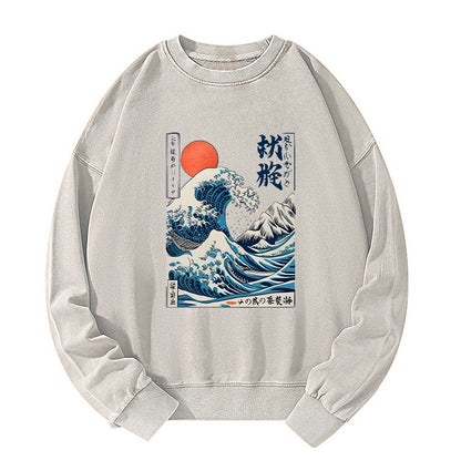 Tokyo-Tiger Ukiyo-e Ocean Waves Japan Washed Sweatshirt