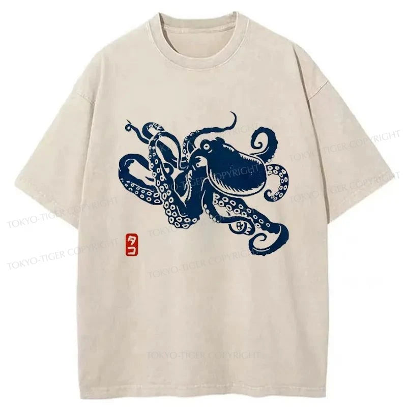 Tokyo-Tiger Japanese Octopus Washed T-Shirt