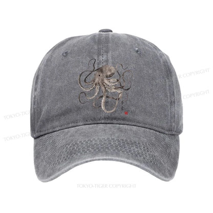 Tokyo-Tiger Octopus Japanese Calligraphy Washed Cap