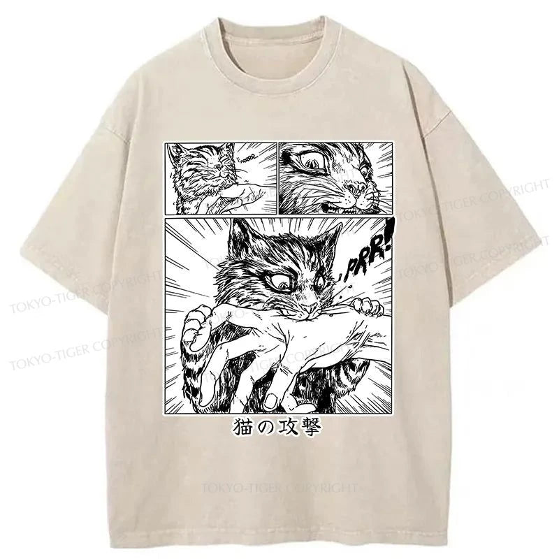 Tokyo-Tiger Sudden Attack Cat Japanese Washed T-Shirt