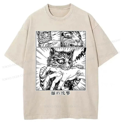 Tokyo-Tiger Sudden Attack Cat Japanese Washed T-Shirt