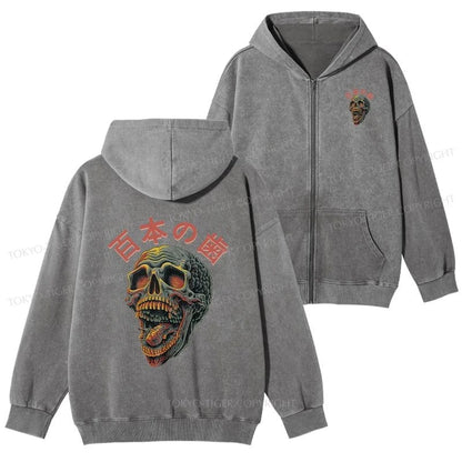 Tokyo-Tiger Terrifying And Disgusting Skull Washed Zip Hoodie