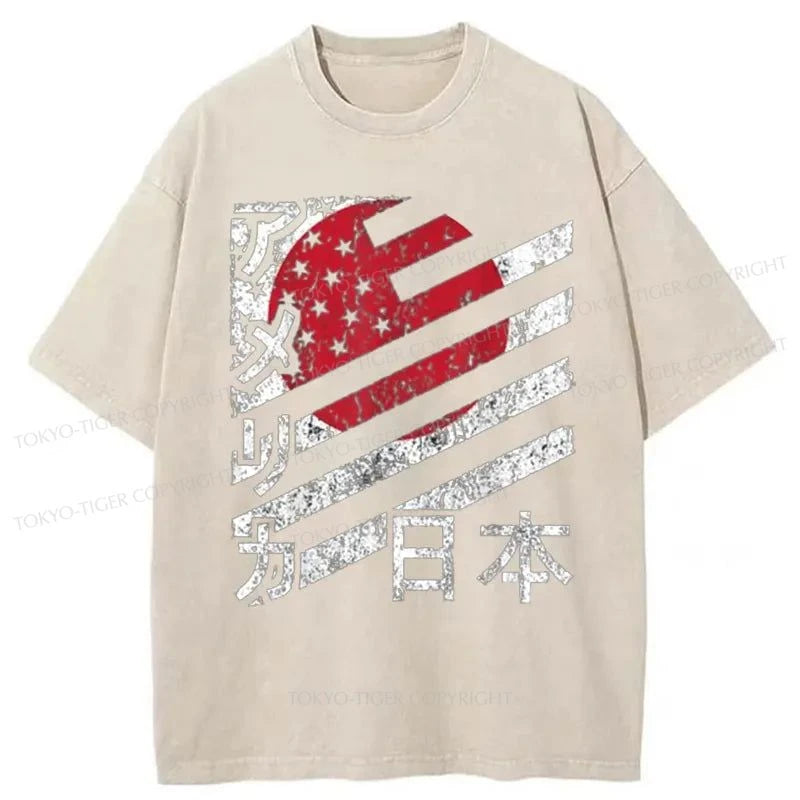 Tokyo-Tiger Combining The Flags Of The USA and Japan Washed T-Shirt