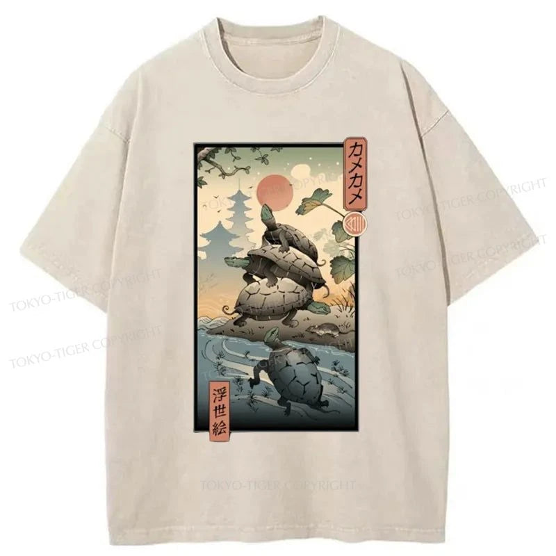 Tokyo-Tiger Ukiyoe Turtle Japanese Washed T-Shirt