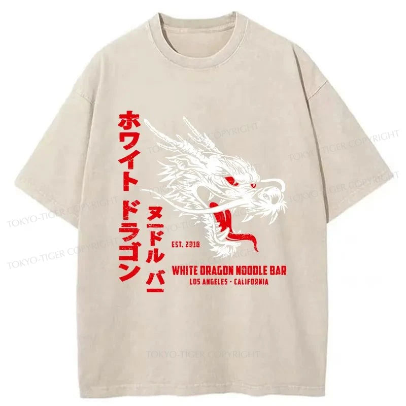 Tokyo-Tiger White Dragon Noodle Japanese Washed T-Shirt