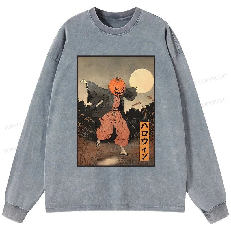 Tokyo-Tiger Japanese Pumpkin Monster Washed Long Sleeve T-Shirt