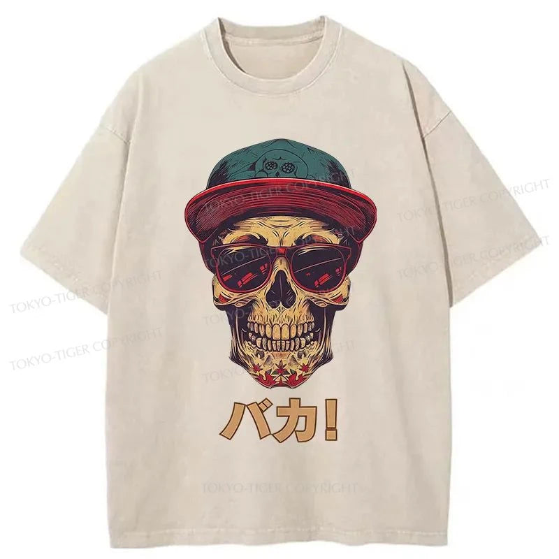 Tokyo-Tiger Fashion Skull Japanese Washed T-Shirt