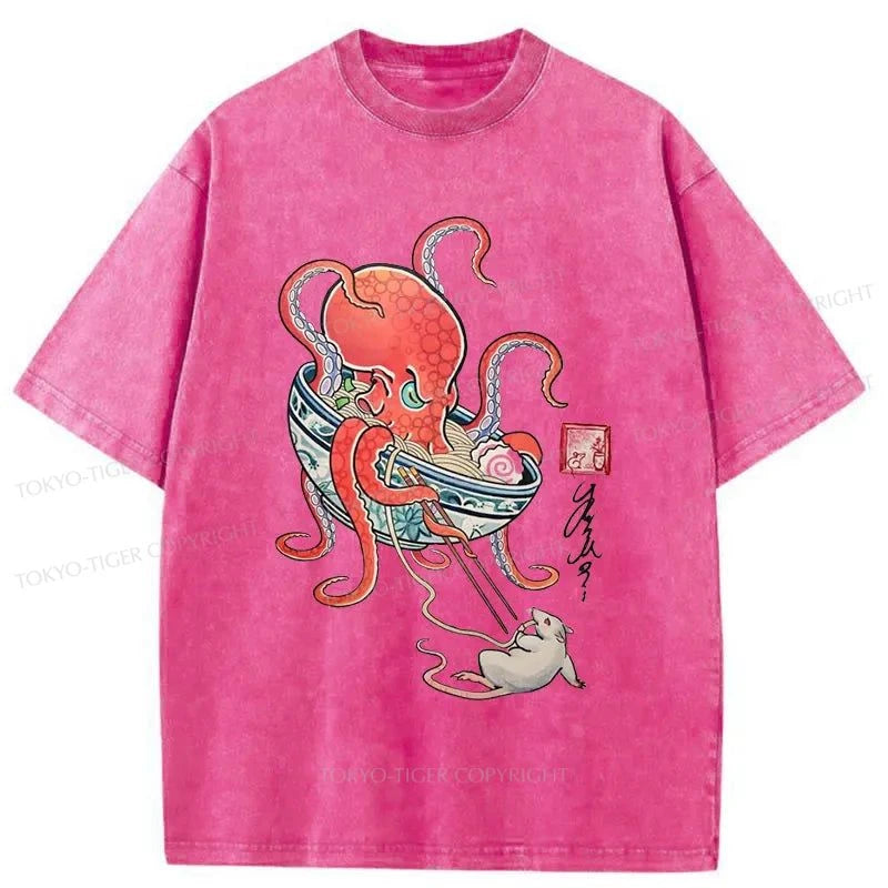 Tokyo-Tiger Octopus Versus Mouse Washed T-Shirt