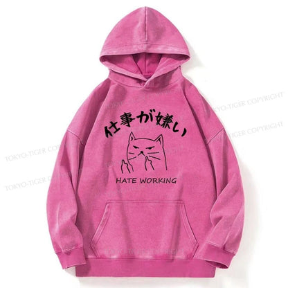 Tokyo-Tiger A Cat That Hates Work Washed Hoodie