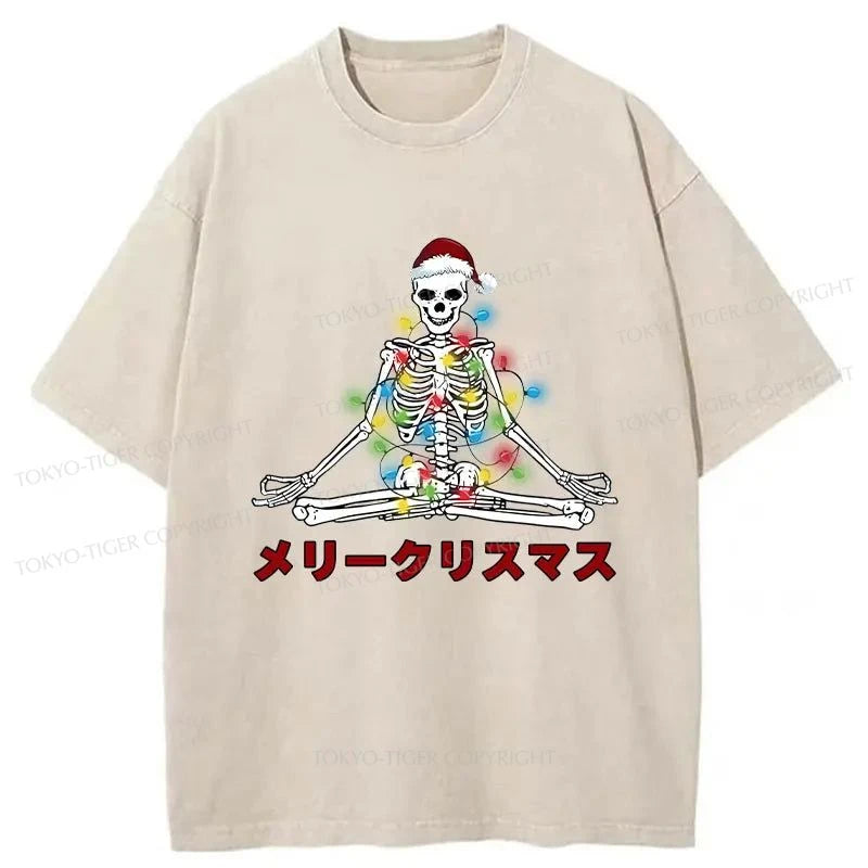 Tokyo-Tiger Christmas Skull Sitting Like Buddha Washed T-Shirt