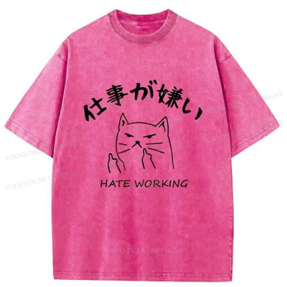 Tokyo-Tiger A Cat That Hates Work Washed T-Shirt