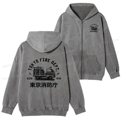 Tokyo-Tiger Tokyo Fire Dept Washed Zip Hoodie