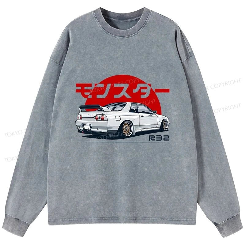 Tokyo-Tiger Monster. Skyline R32 GTR Washed Long Sleeve T-Shirt