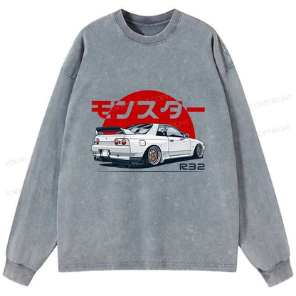 Tokyo-Tiger Monster. Skyline R32 GTR Washed Long Sleeve T-Shirt