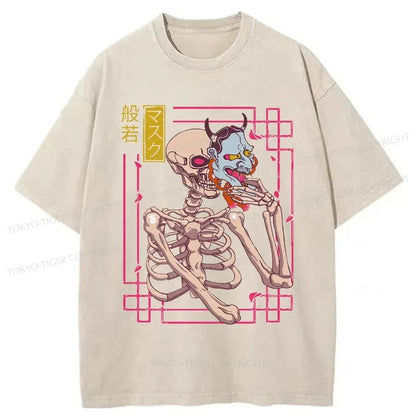 Tokyo-Tiger A Skeleton With A Mask Washed T-Shirt