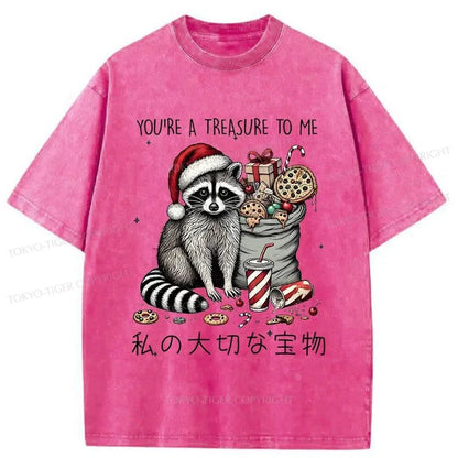 Tokyo-Tiger Cute Raccoon Christmas Washed T-Shirt