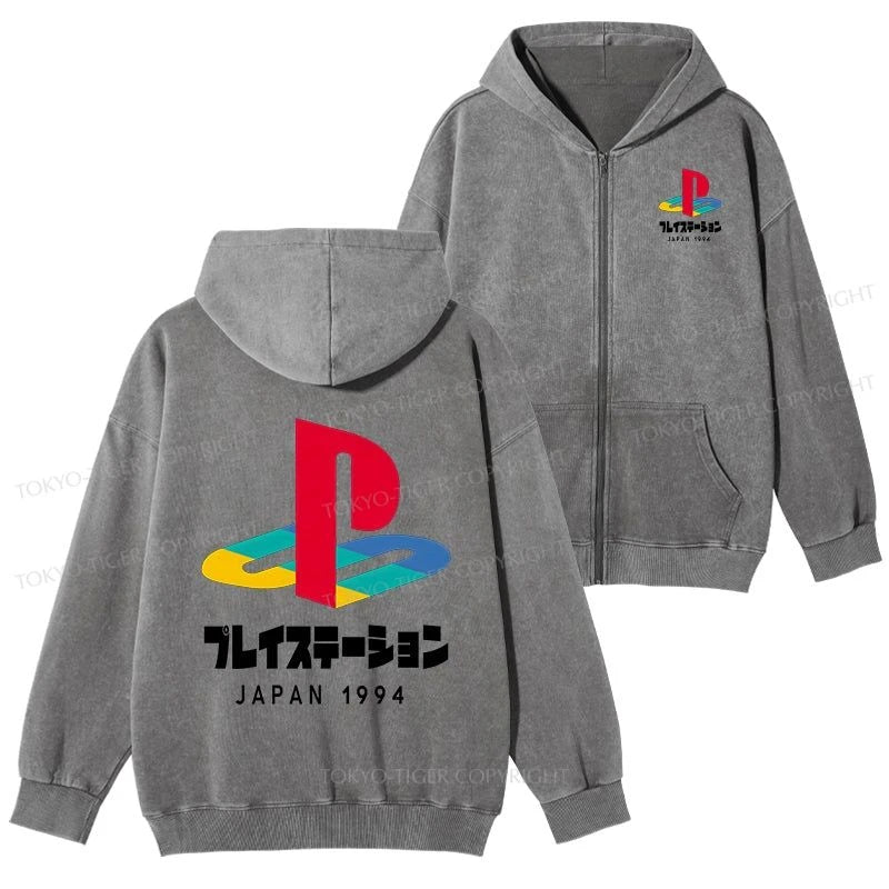 Tokyo-Tiger Playstation Japan 1994 Washed Zip Hoodie