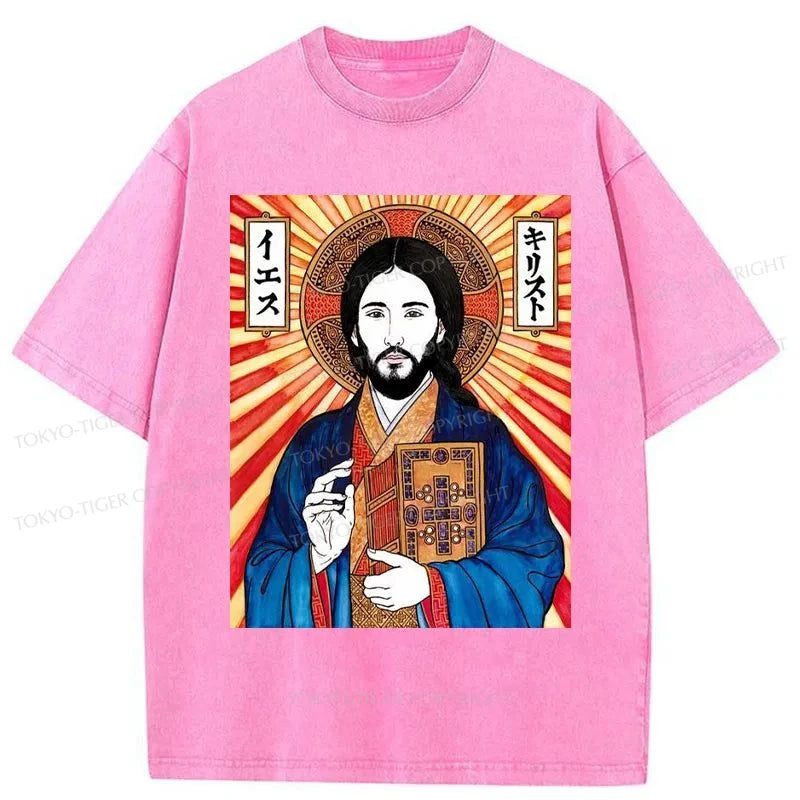 Tokyo-Tiger Japanese Jesus Image Washed T-Shirt