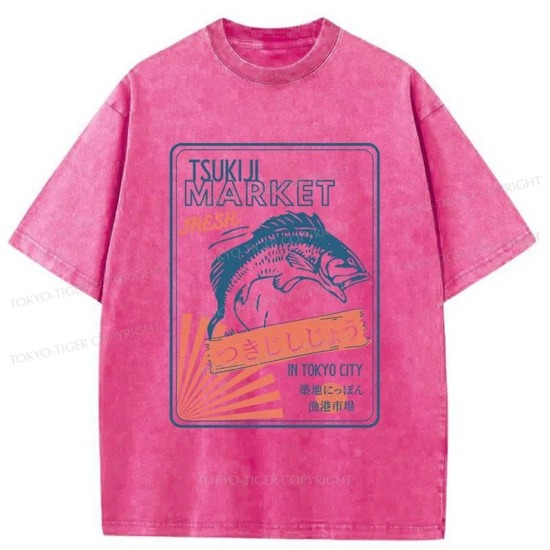 Tokyo-Tiger Tsukiji Fish Market Tokyo Japan Washed T-Shirt