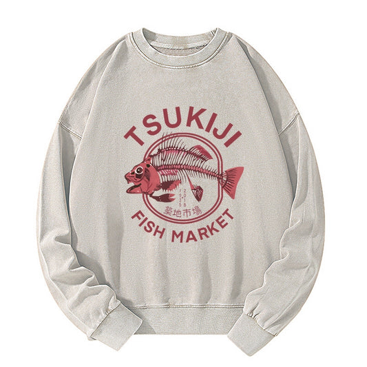 Tokyo-Tiger Tokyo Tsukiji Fish Market Vintage Japan Washed Sweatshirt