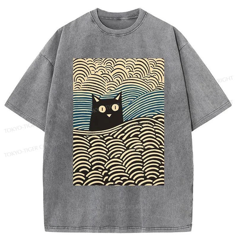 Tokyo-Tiger Kawaii Cat Japanese Washed T-Shirt