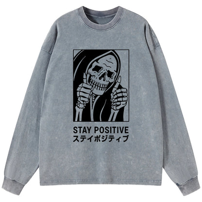 Tokyo-Tiger Stay Positive Skeleton Washed Long Sleeve T-Shirt