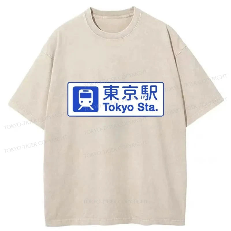 Tokyo-Tiger Tokyo Stations Sign Washed T-Shirt