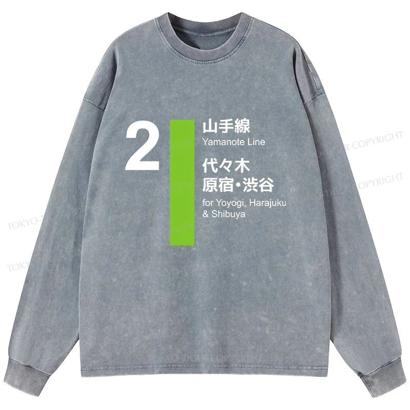 Tokyo-Tiger Yamanote Line Shibuya And Harajuku Washed Long Sleeve T-Shirt